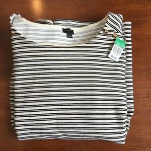 Talbots Striped Long Sleeve Shirt Gold Studs Ruffl